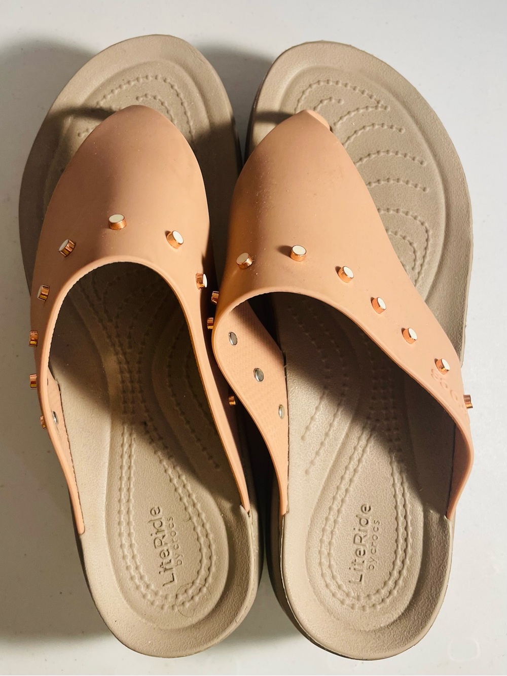 CROCS Peach Studded Slip-On Mules